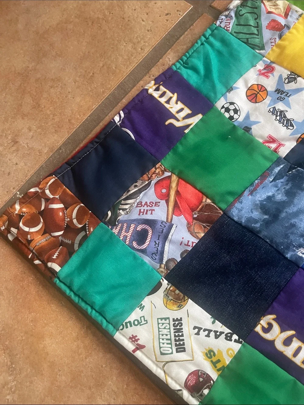 Unique handmade Patchwork Kids Blanket - Multicolor Quilted Squares
